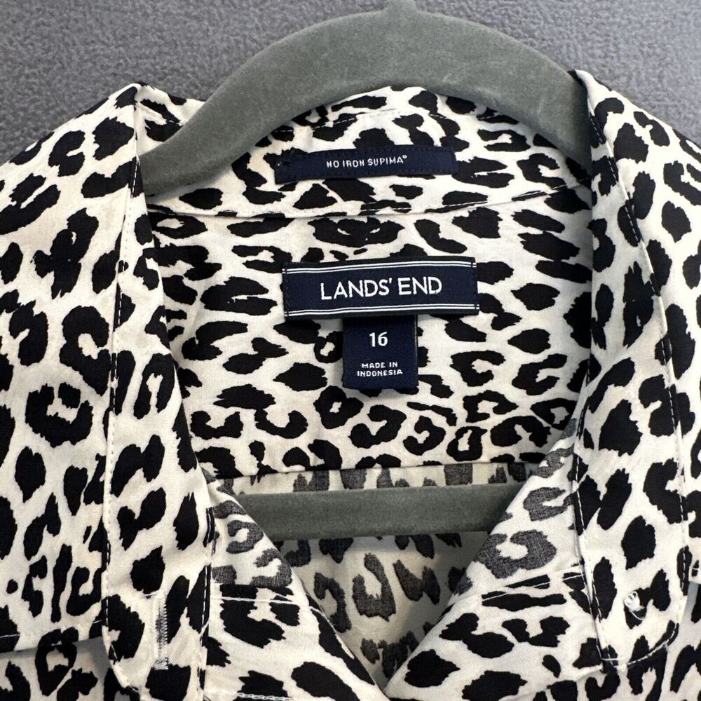 Lands End No Iron Supima Button Up Shirt Leopard Print‎ Womens Size 16 Office - Picture 2 of 7